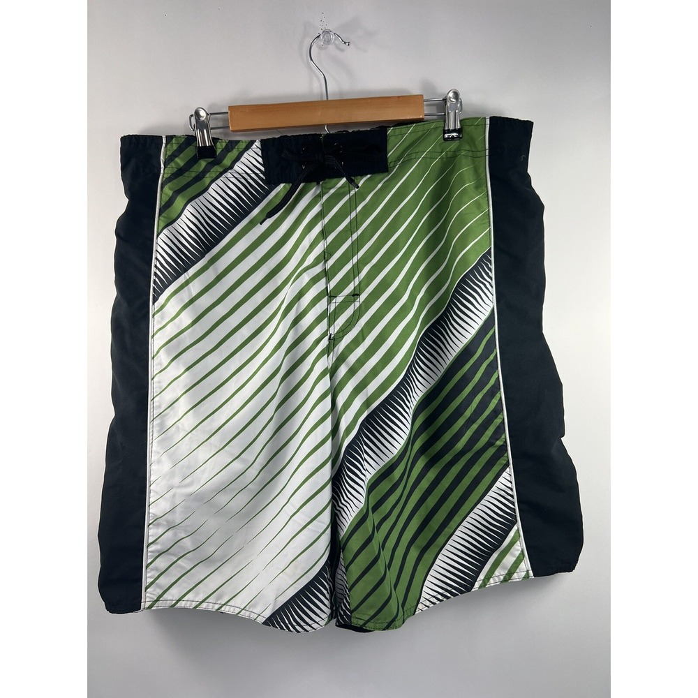 Joe Boxer Swim Trunks Men's‎ Sz XL Green/Black/White Tie Waist Mesh Lined